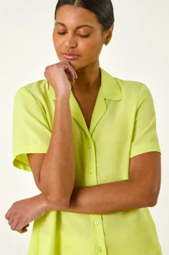 Roman Light Yellow Collared Short Sleeve Blouse