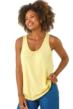 Roman Light Yellow Plain V Neck Stretch Jersey Vest Top