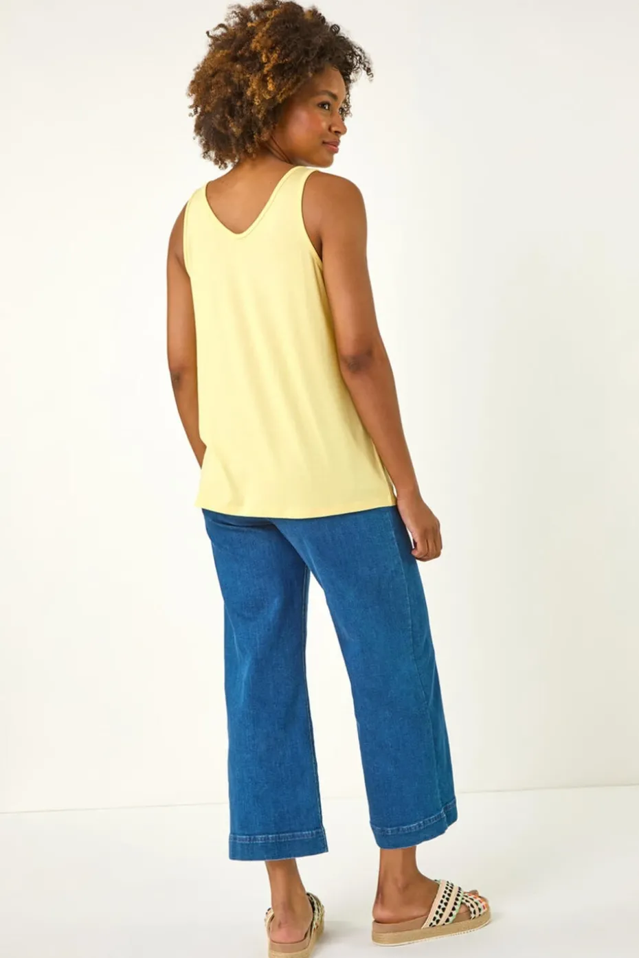 Roman Light Yellow Plain V Neck Stretch Jersey Vest Top
