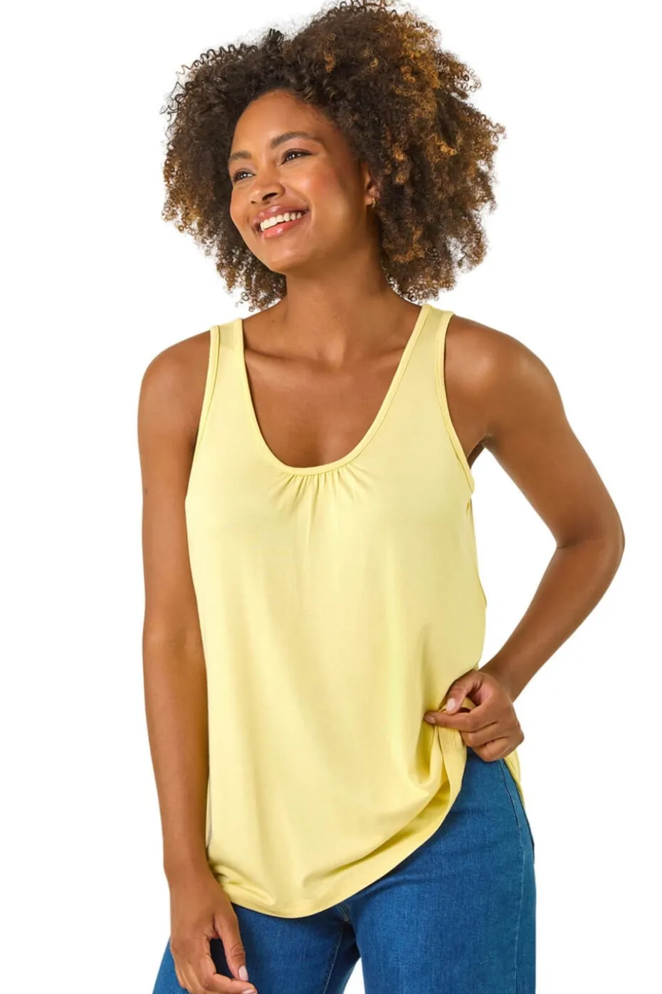 Roman Light Yellow Plain V Neck Stretch Jersey Vest Top