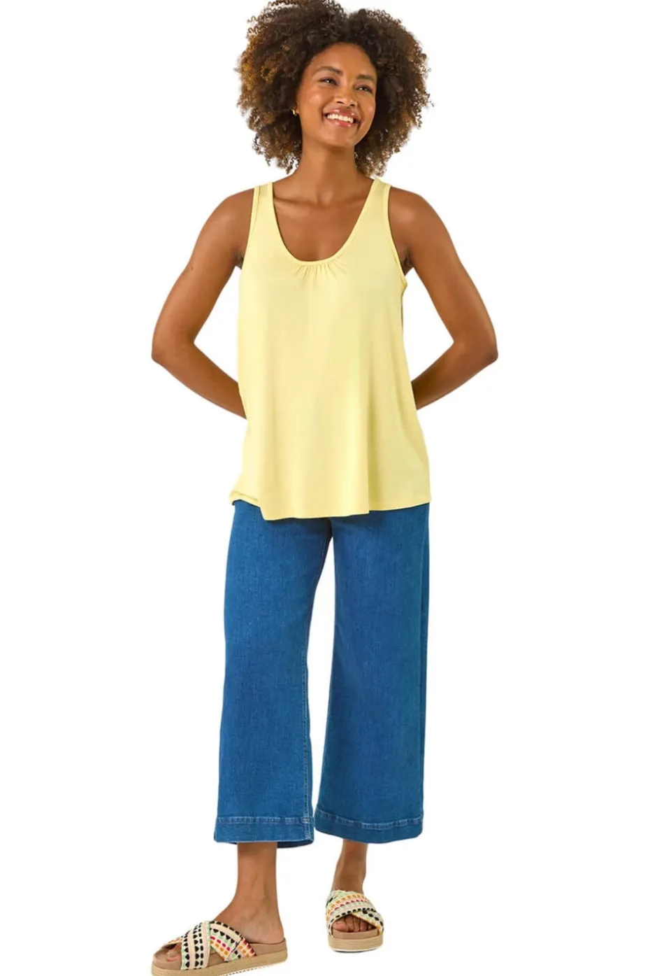 Roman Light Yellow Plain V Neck Stretch Jersey Vest Top