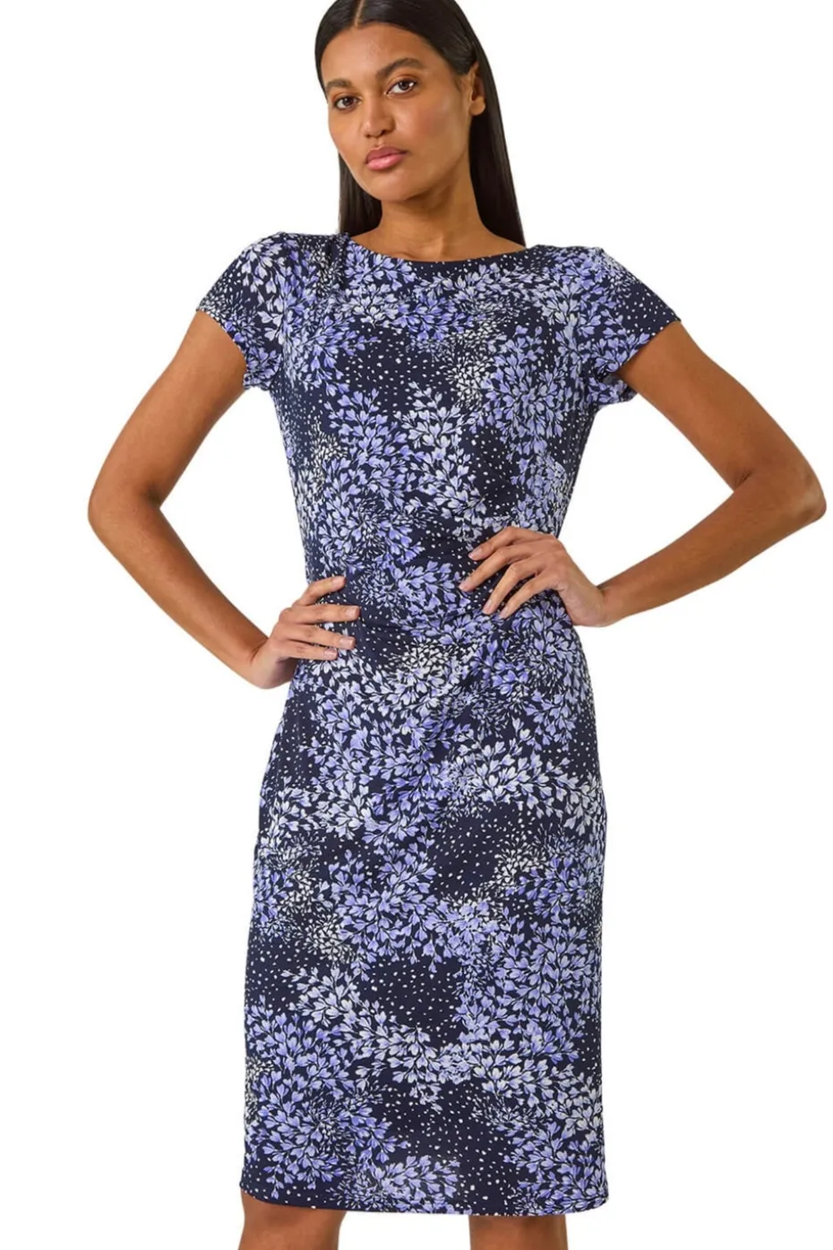 Roman Lilac Floral Stretch Gathered Shift Dress