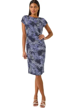 Roman Lilac Floral Stretch Gathered Shift Dress