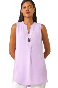 Roman Lilac Longline Buttoned Vest Top