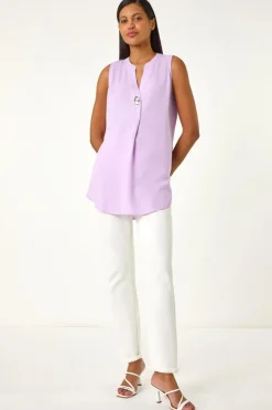 Roman Lilac Longline Buttoned Vest Top