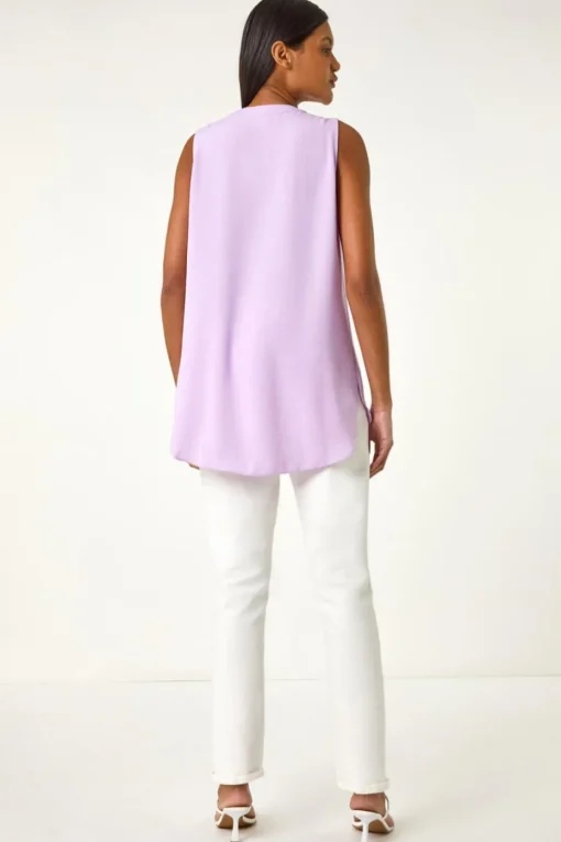 Roman Lilac Longline Buttoned Vest Top