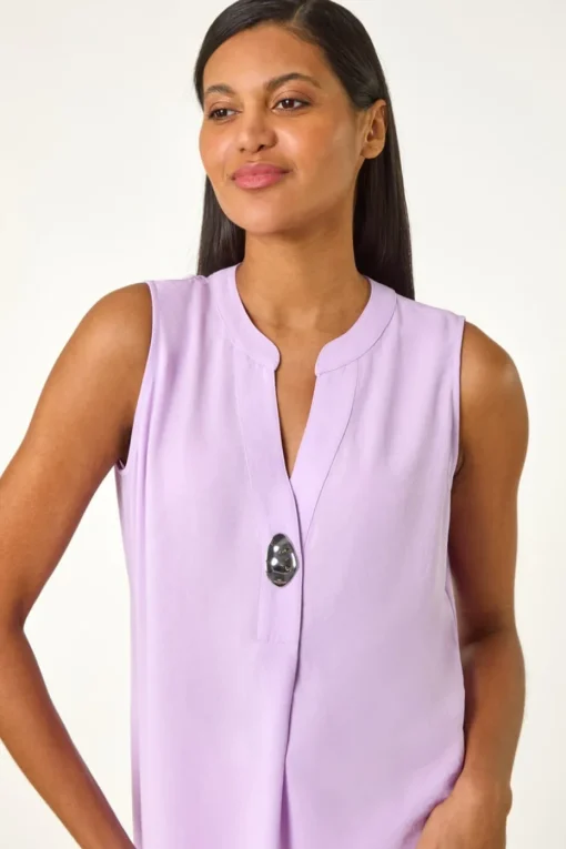 Roman Lilac Longline Buttoned Vest Top
