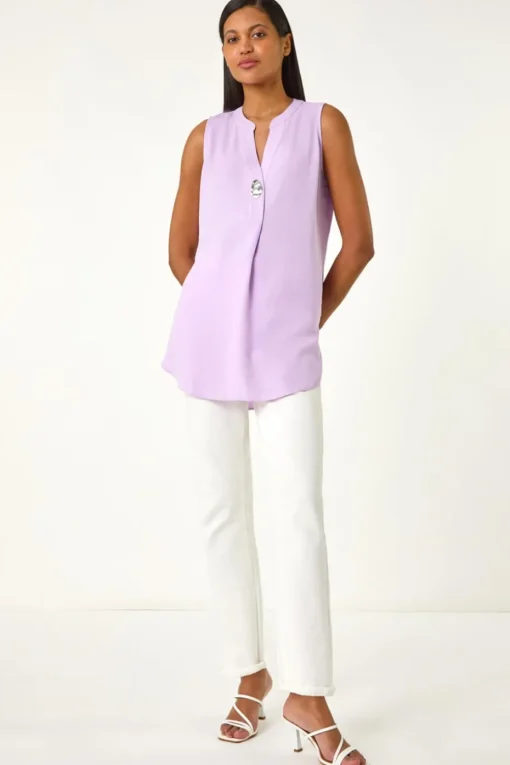 Roman Lilac Longline Buttoned Vest Top