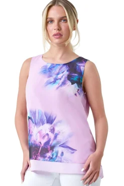 Roman Lilac Petite Floral Overlay Sleeveless Top