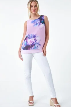 Roman Lilac Petite Floral Overlay Sleeveless Top