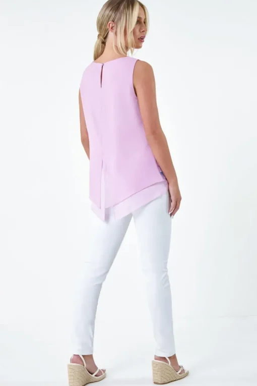 Roman Lilac Petite Floral Overlay Sleeveless Top