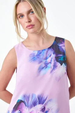 Roman Lilac Petite Floral Overlay Sleeveless Top