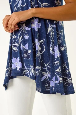 Roman Lilac Textured Floral Print Tunic Top