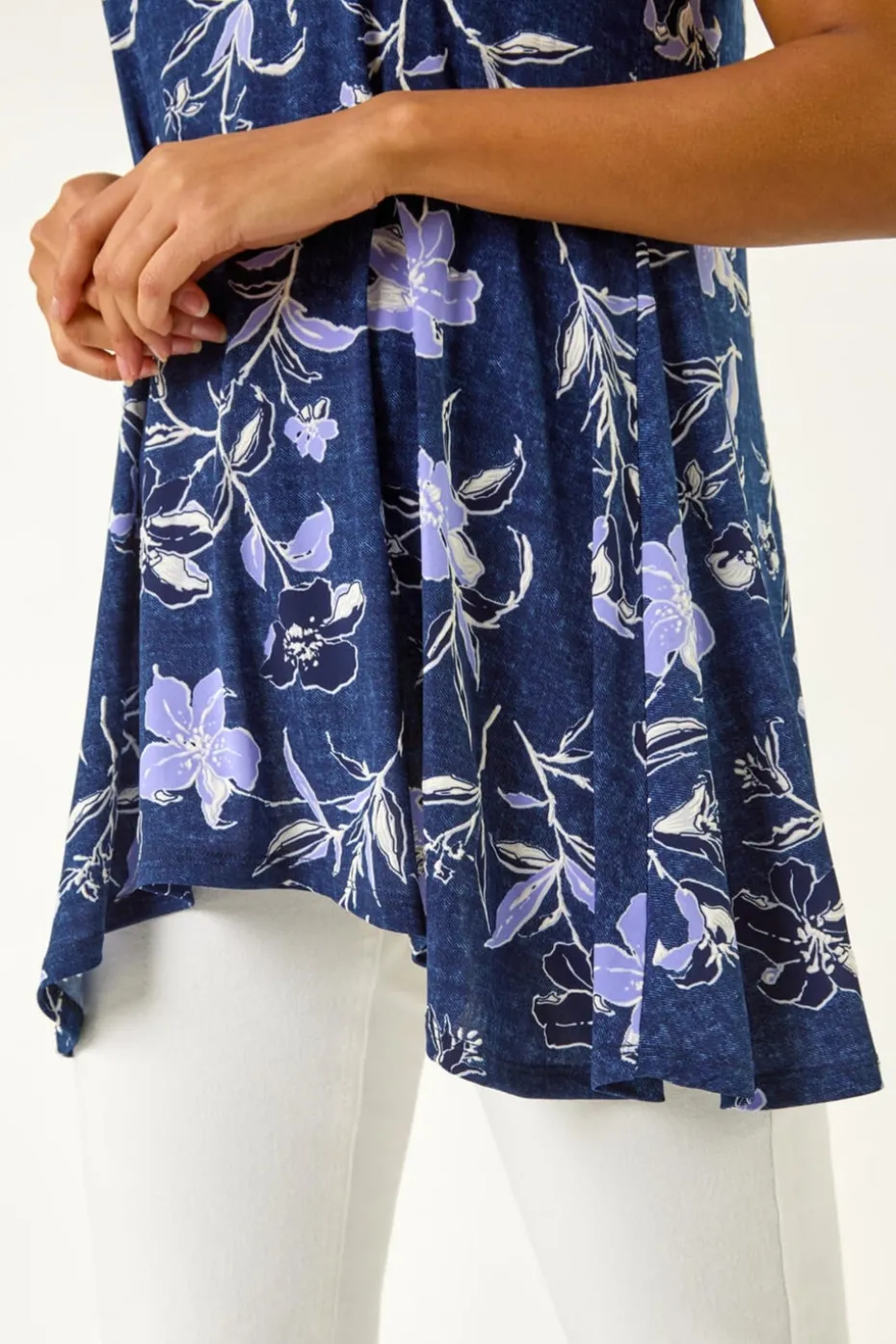 Roman Lilac Textured Floral Print Tunic Top