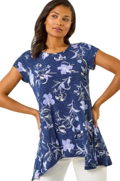Roman Lilac Textured Floral Print Tunic Top