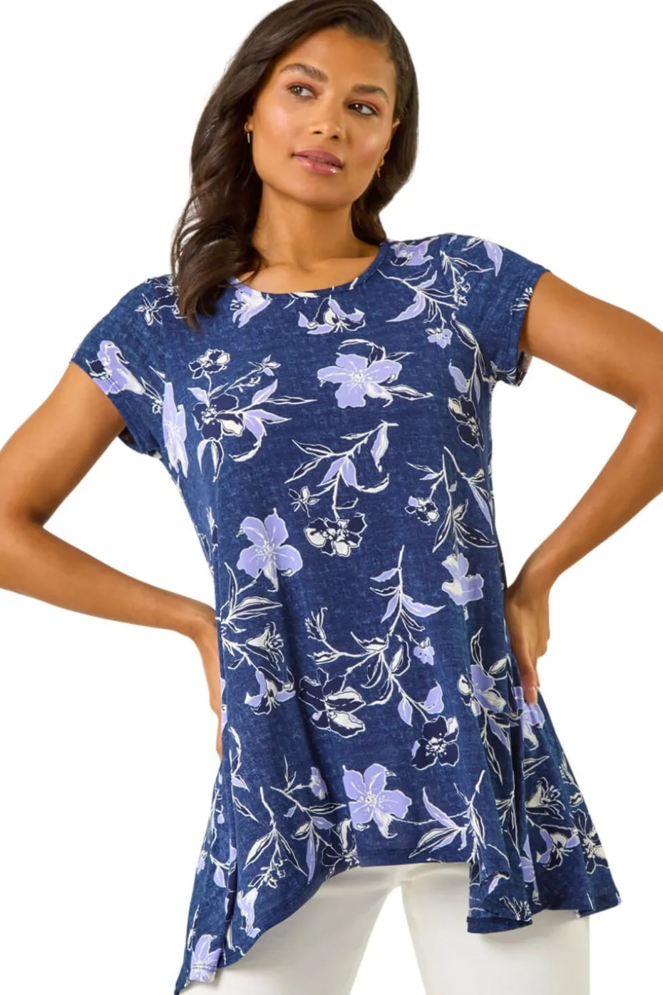 Roman Lilac Textured Floral Print Tunic Top