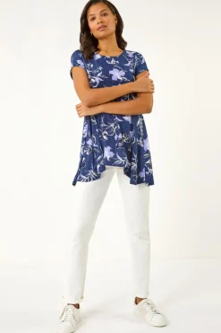 Roman Lilac Textured Floral Print Tunic Top
