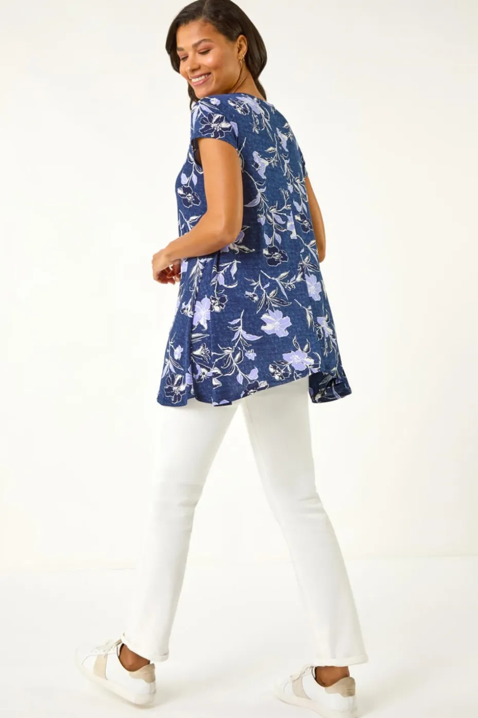 Roman Lilac Textured Floral Print Tunic Top