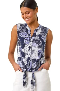 Roman Lilac Textured Floral Tie Blouse