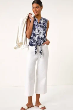 Roman Lilac Textured Floral Tie Blouse