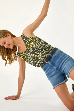 Roman Lime Abstract Print Stretch Jersey Cami Top