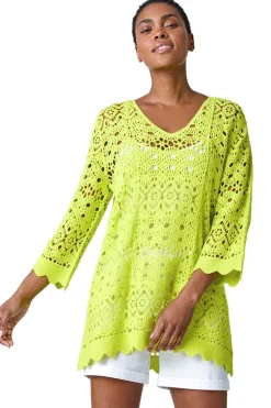 Roman Lime Cotton Crochet Tunic Top