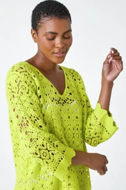 Roman Lime Cotton Crochet Tunic Top