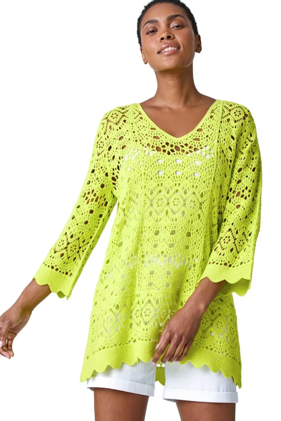 Roman Lime Cotton Crochet Tunic Top