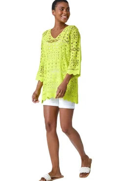 Roman Lime Cotton Crochet Tunic Top