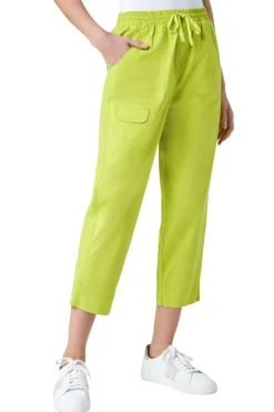 Roman Lime Cotton Elastic Waist Cropped Cargo Trousers