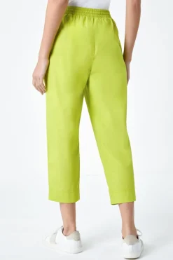 Roman Lime Cotton Elastic Waist Cropped Cargo Trousers