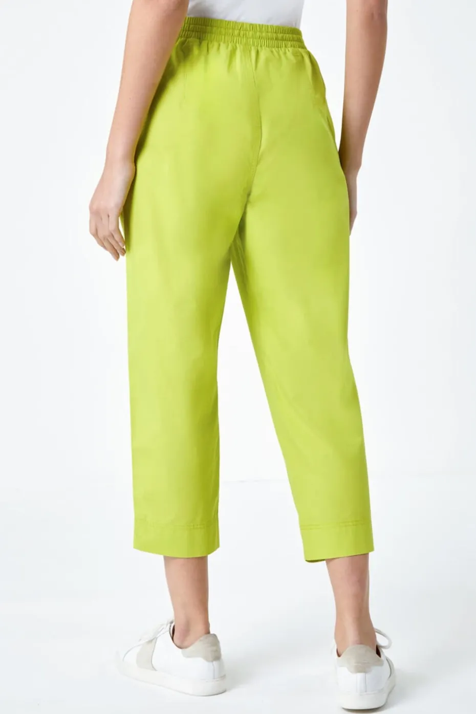Roman Lime Cotton Elastic Waist Cropped Cargo Trousers