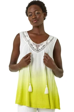 Roman Lime Cotton Lace Detail Ombre Vest Top