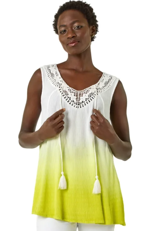 Roman Lime Cotton Lace Detail Ombre Vest Top