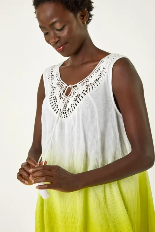 Roman Lime Cotton Lace Detail Ombre Vest Top