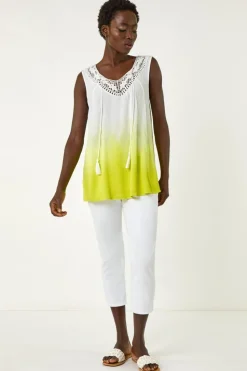 Roman Lime Cotton Lace Detail Ombre Vest Top