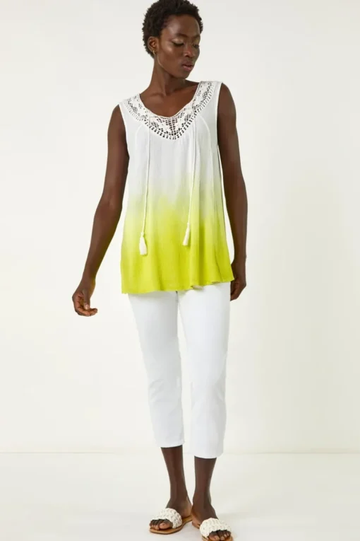 Roman Lime Cotton Lace Detail Ombre Vest Top