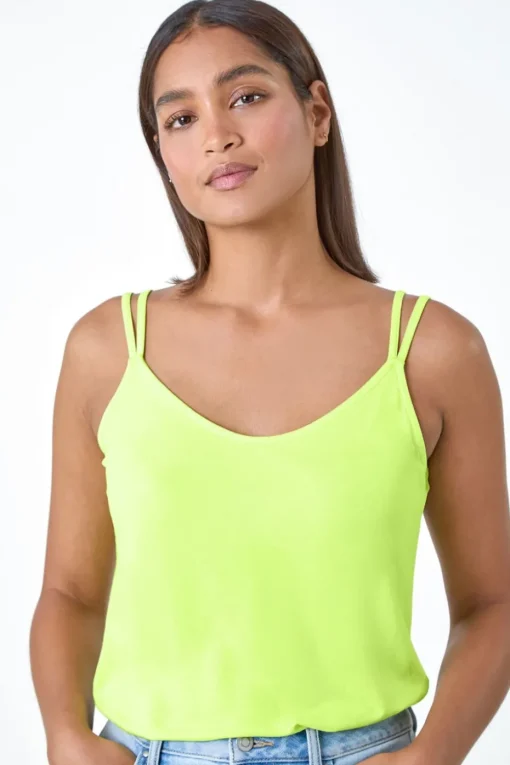 Roman Lime Double Strap V Neck Stretch Vest Top