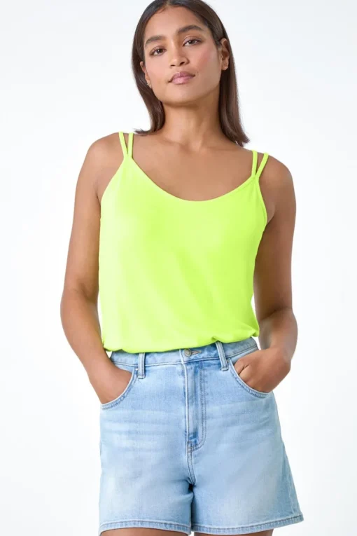 Roman Lime Double Strap V Neck Stretch Vest Top