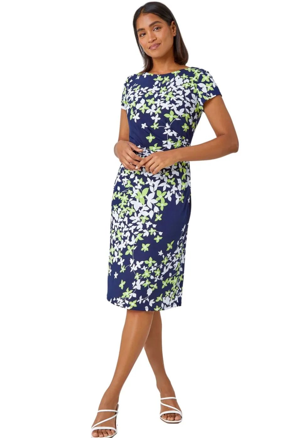 Roman Lime Floral Print Shift Stretch Dress