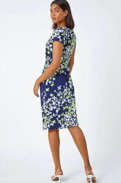 Roman Lime Floral Print Shift Stretch Dress