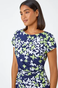 Roman Lime Floral Print Shift Stretch Dress