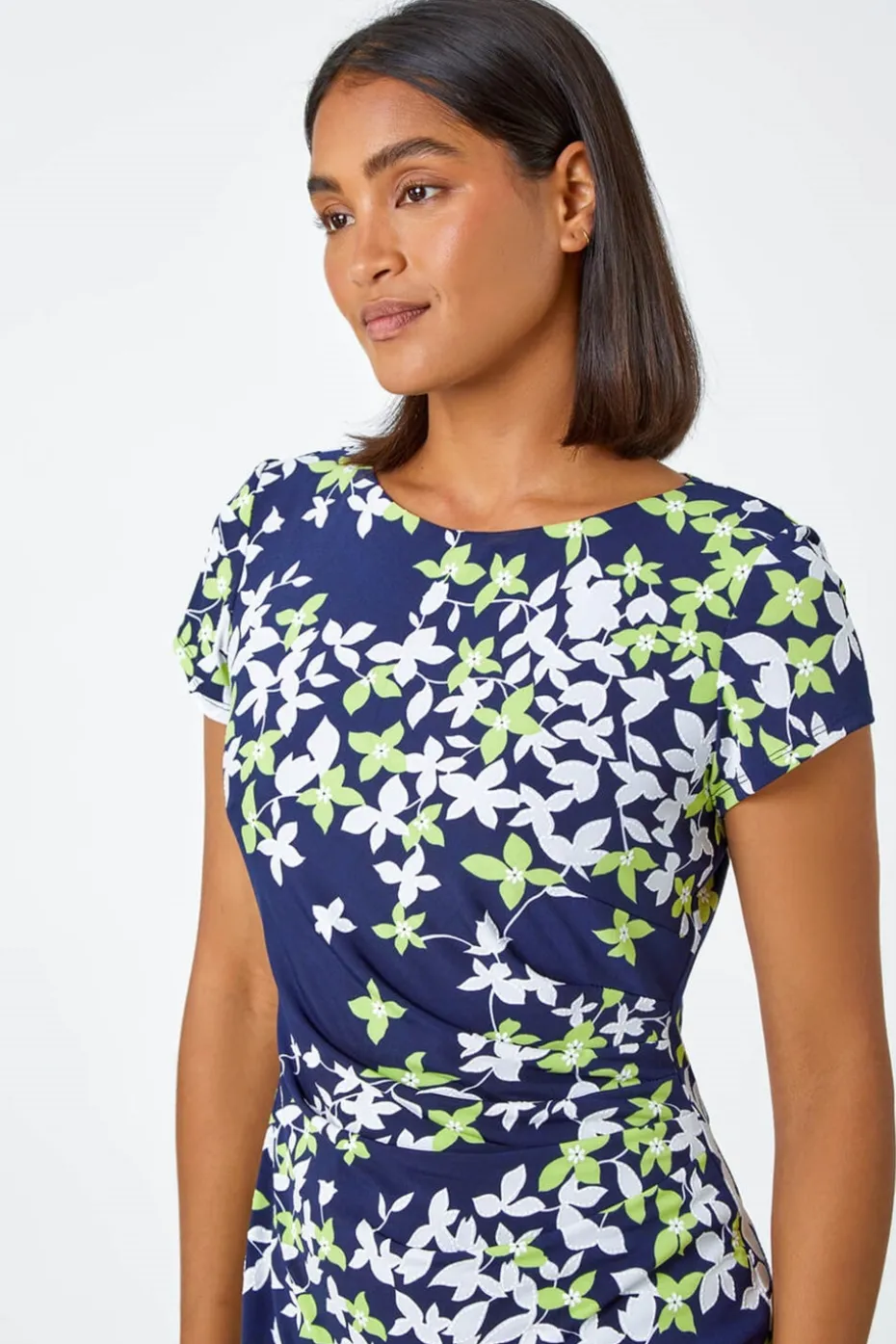 Roman Lime Floral Print Shift Stretch Dress