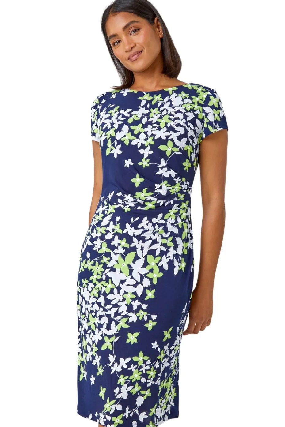 Roman Lime Floral Print Shift Stretch Dress