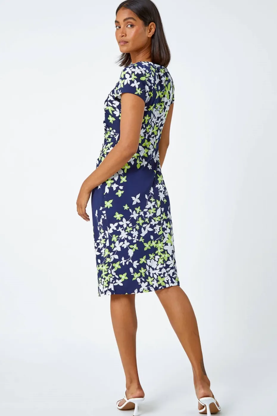 Roman Lime Floral Print Shift Stretch Dress