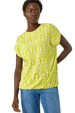 Roman Lime Ikat Print Bubble Hem Top