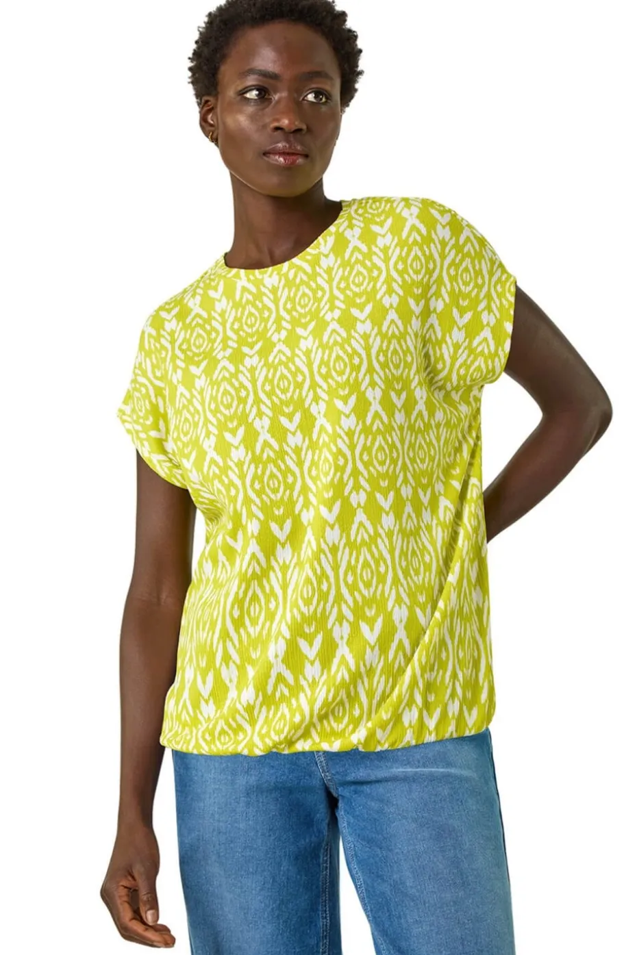 Roman Lime Ikat Print Bubble Hem Top