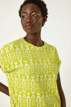 Roman Lime Ikat Print Bubble Hem Top