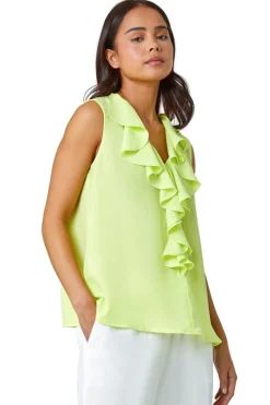 Roman Lime Petite Frill Front Vest Top