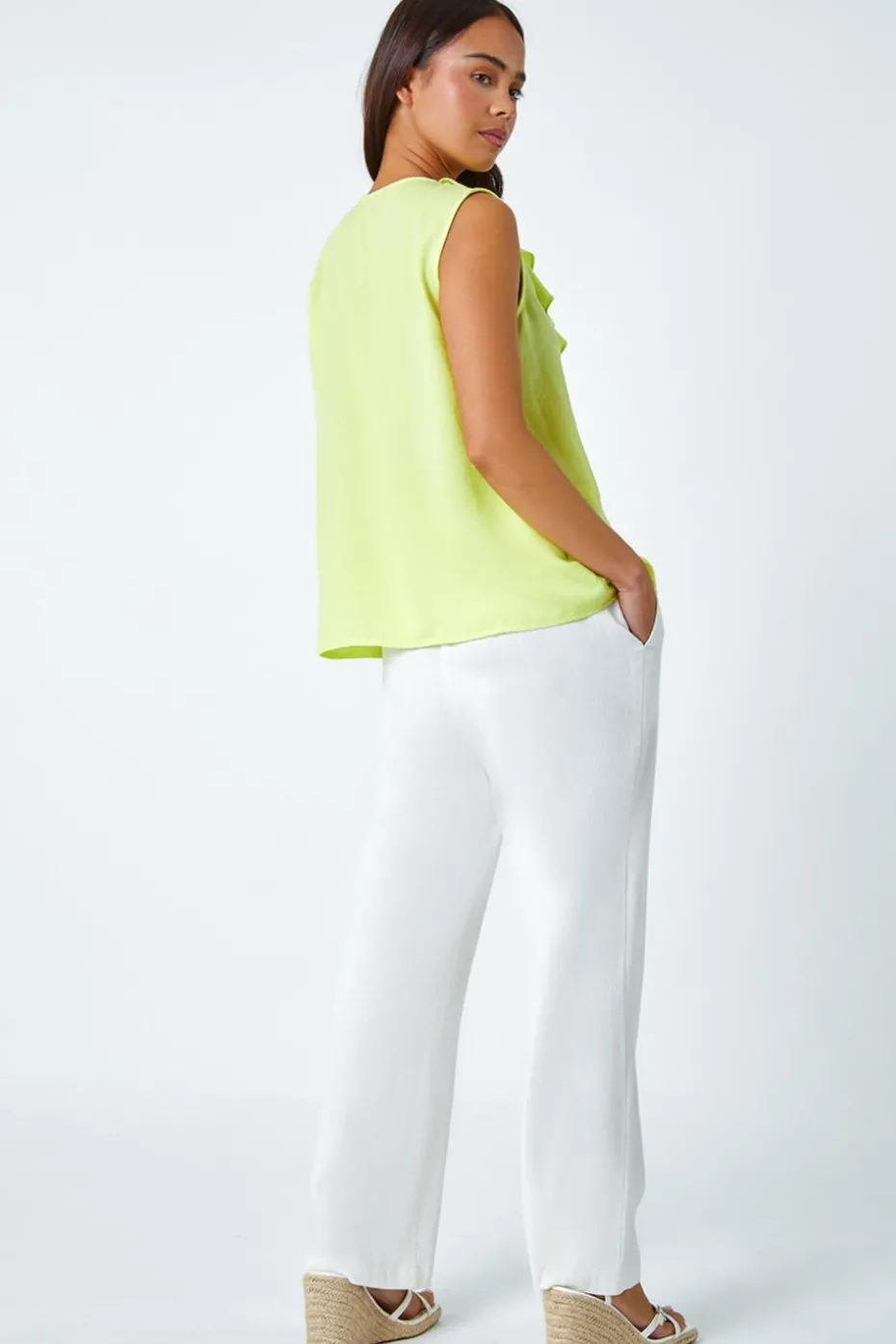 Roman Lime Petite Frill Front Vest Top